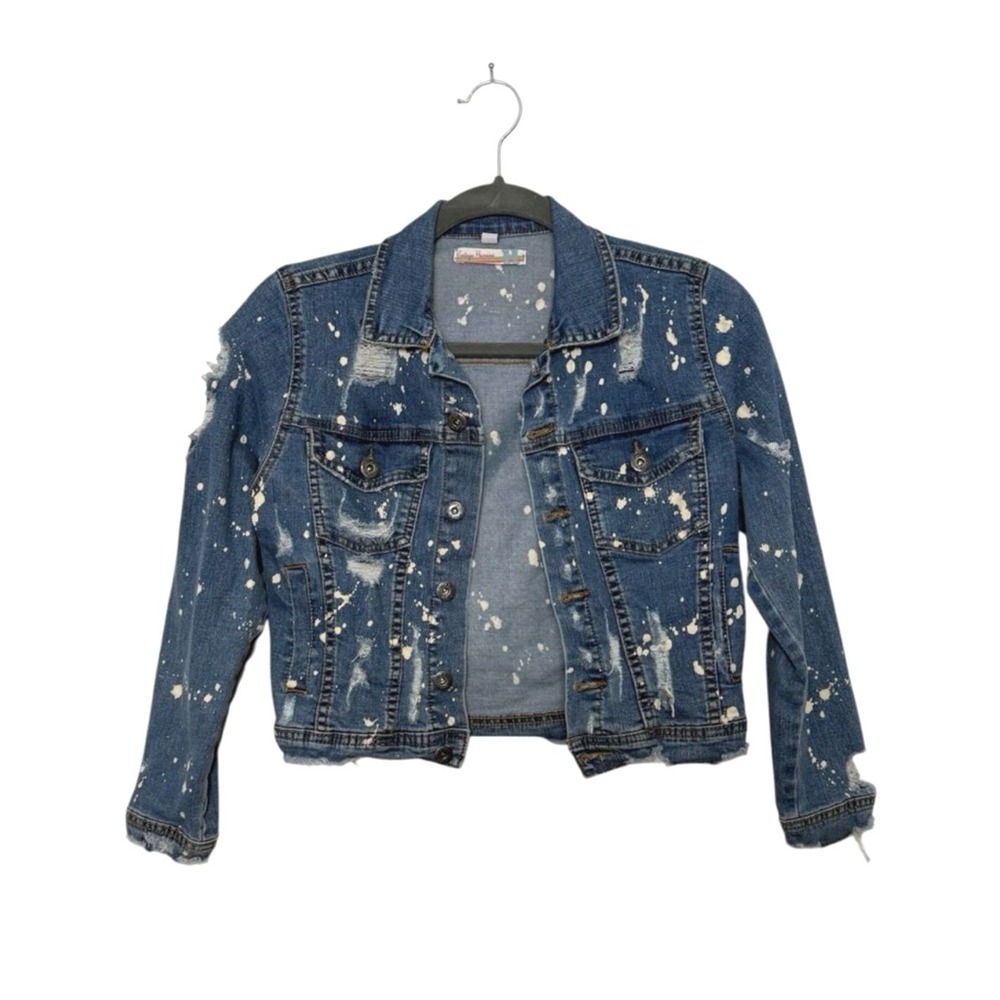 Vintage Havana‎ Denim Jacket Paint Splatter Skull Distressed Girls S